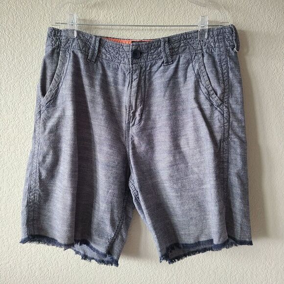 Quiksilver Shorts Mens Size 34‎ Cotton Pockets Fringe Hem Belt Loops Blue Preppy - Picture 1 of 11